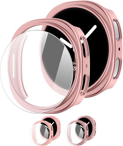 [2+2Pack]Case for Samsung Galaxy Watch 8 Screen Protector 44mm Face Cover Set,Hard PC Cover+HD Tempered Glass Protective Film for Galaxy Watch 8 Case/Watch8 44mm Screen Protector Accessories Women Men in Saudi Arabia