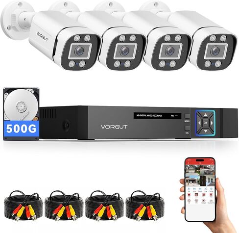 نظام كاميرا أمان سلكي خارجي، 4 قنوات 5 ميجابكسل لايت AHD TVI DVR مسجل مع محرك أقراص ثابتة 500 جيجا، 4 قطع كاميرا مراقبة سلكية CCTV رصاصة داخلية وخارجية، كشف الحركة الذكي، رؤية ليلية in Kuwait