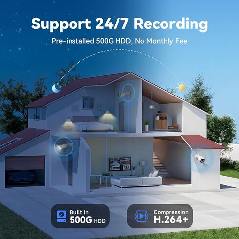 نظام كاميرا أمان سلكي خارجي، 4 قنوات 5 ميجابكسل لايت AHD TVI DVR مسجل مع محرك أقراص ثابتة 500 جيجا، 4 قطع كاميرا مراقبة سلكية CCTV رصاصة داخلية وخارجية، كشف الحركة الذكي، رؤية ليلية in Kuwait