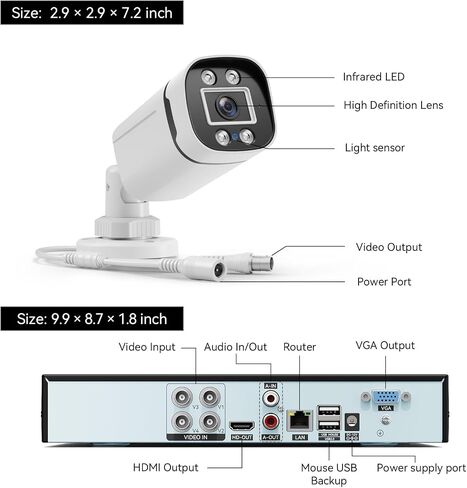 نظام كاميرا أمان سلكي خارجي، 4 قنوات 5 ميجابكسل لايت AHD TVI DVR مسجل مع محرك أقراص ثابتة 500 جيجا، 4 قطع كاميرا مراقبة سلكية CCTV رصاصة داخلية وخارجية، كشف الحركة الذكي، رؤية ليلية in Kuwait