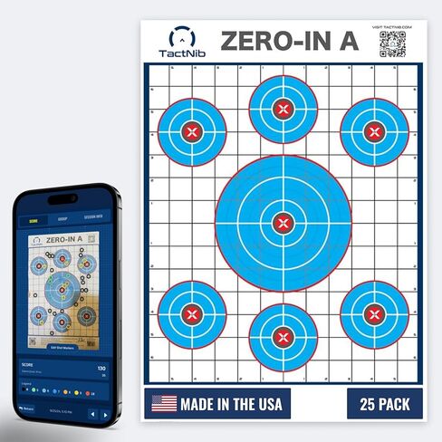 Zero-in A Paper Targets - 12 x 18 Inches Cardstock - Designed and Made in USA - 25 Pack - PN P01Z01-025T - Free Mobile App in Saudi Arabia