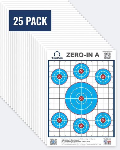 Zero-in A Paper Targets - 12 x 18 Inches Cardstock - Designed and Made in USA - 25 Pack - PN P01Z01-025T - Free Mobile App in Saudi Arabia