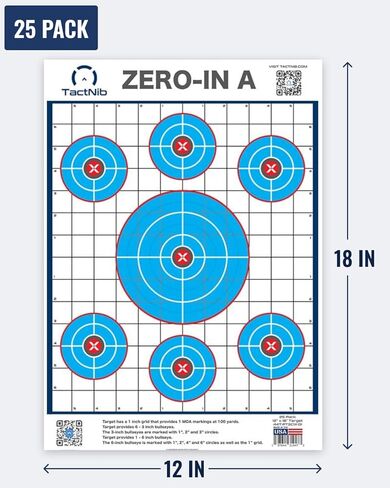 Zero-in A Paper Targets - 12 x 18 Inches Cardstock - Designed and Made in USA - 25 Pack - PN P01Z01-025T - Free Mobile App in Saudi Arabia