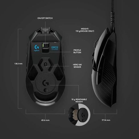 Logitech G903 Hero 16K Sensor Lightspeed Wireless Gaming Mouse (Renewed) in Saudi Arabia
