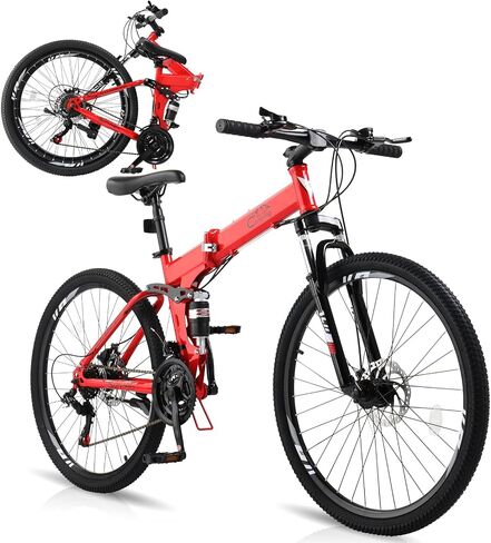 Ktaxon Folding Mountain Bike 21-Speed Adult Bikes 26 Inch Bike with High Carbon Steel Frame, Double-Kill Disc Brake System, Thickened Shock-Absorbing Front Fork in Saudi Arabia