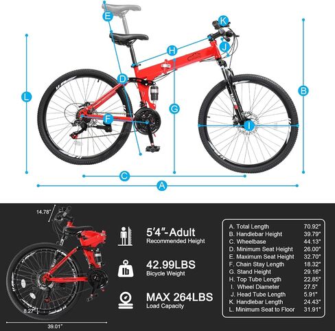 Ktaxon Folding Mountain Bike 21-Speed Adult Bikes 26 Inch Bike with High Carbon Steel Frame, Double-Kill Disc Brake System, Thickened Shock-Absorbing Front Fork in Saudi Arabia
