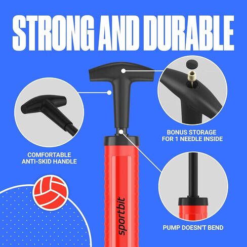 SPORTBIT Ball Pump for Sports Balls - Push & Pull Inflating System - Hand Pump for All Exercise Balls - Volleyball Pump, Basketball Inflator, Football & Soccer Ball Air Pump - Goes with 5 Needles Set in Kuwait