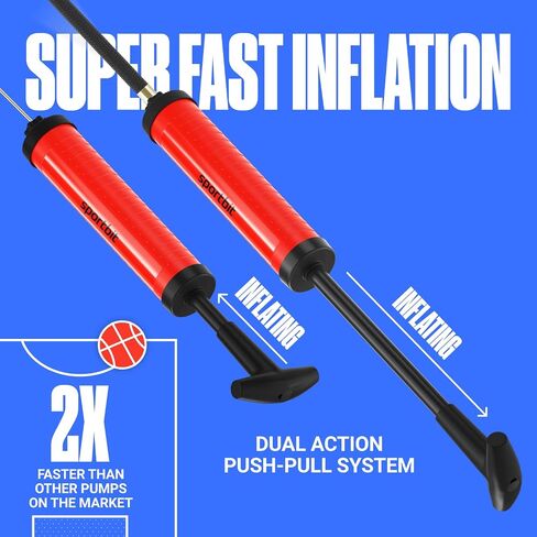 SPORTBIT Ball Pump for Sports Balls - Push & Pull Inflating System - Hand Pump for All Exercise Balls - Volleyball Pump, Basketball Inflator, Football & Soccer Ball Air Pump - Goes with 5 Needles Set in Kuwait