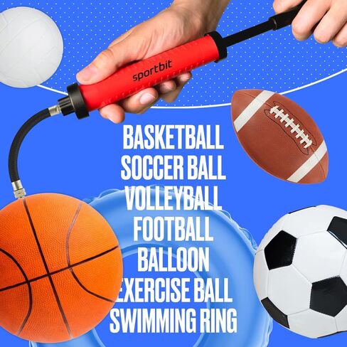 SPORTBIT Ball Pump for Sports Balls - Push & Pull Inflating System - Hand Pump for All Exercise Balls - Volleyball Pump, Basketball Inflator, Football & Soccer Ball Air Pump - Goes with 5 Needles Set in Kuwait