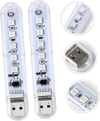 Vaguelly 2 قطعة USB سيارة جو ضوء ملون LED مصباح الليل متعدد الوظائف المكونات في USB ضوء الليل للمركبات المنزل والسفر in Kuwait