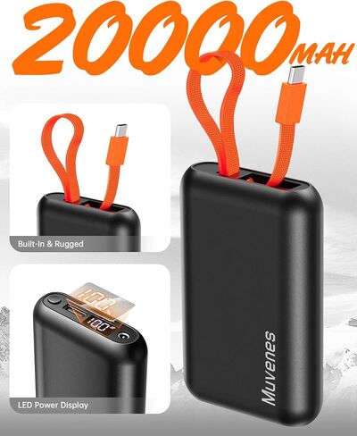 7.4V/5V 20000mAh Heated Vest Battery Pack Compatible with ORORO, with Venustas, Rechargeable Outdoor Power Bank with Built-in USB-C Cable, DC/USB Ports for Heated Vests, Jackets, and Pants in Saudi Arabia