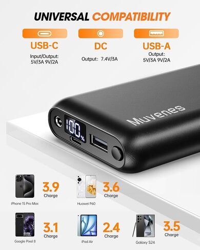 7.4V/5V 20000mAh Heated Vest Battery Pack Compatible with ORORO, with Venustas, Rechargeable Outdoor Power Bank with Built-in USB-C Cable, DC/USB Ports for Heated Vests, Jackets, and Pants in Saudi Arabia