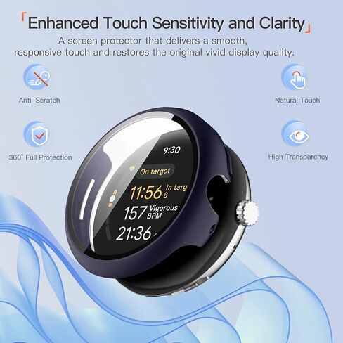 Case Cover for Google Pixel Watch 4 45mm,Hard PC Protective Case with 9H Tempered Glass Screen Protector, Shockproof Scratch-Resistant Shell for Google Pixel Watch 4 45mm Smart Watch,Black in Saudi Arabia
