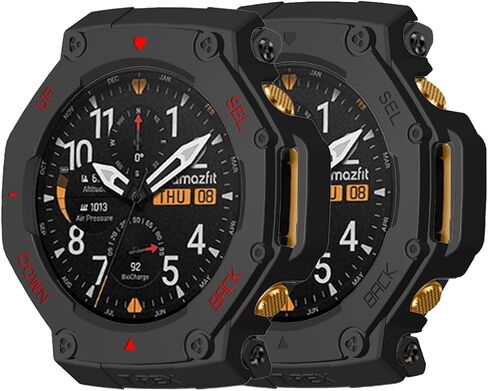 حافظة للساعة الذكية Amazfit T-Rex 3 Pro مقاس 48 مم، حافظة ساعة مجوفة من البولي كربونات UYRUREL، مقاومة للسقوط والخدش، عالية الوضوح وشفافة، أسود + أسود أحمر، عبوتان in Kuwait