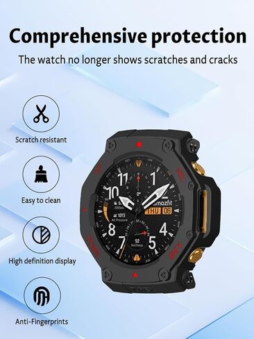 حافظة للساعة الذكية Amazfit T-Rex 3 Pro مقاس 48 مم، حافظة ساعة مجوفة من البولي كربونات UYRUREL، مقاومة للسقوط والخدش، عالية الوضوح وشفافة، أسود + أسود أحمر، عبوتان in Kuwait