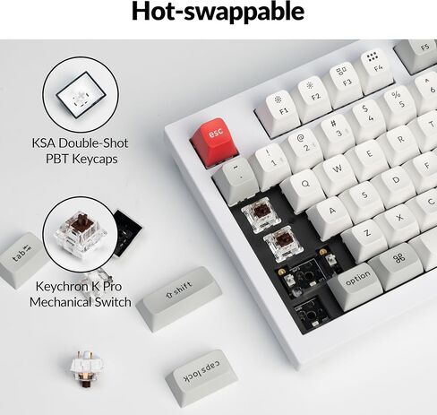 Keychron Q5 Pro QMK/VIA Wireless Custom Mechanical Keyboard, Full Aluminum 96% Layout with Programmable Knob, Double-Gasket Design with Hot-swappable K Pro Red Switch for Mac Windows Linux - White in Saudi Arabia