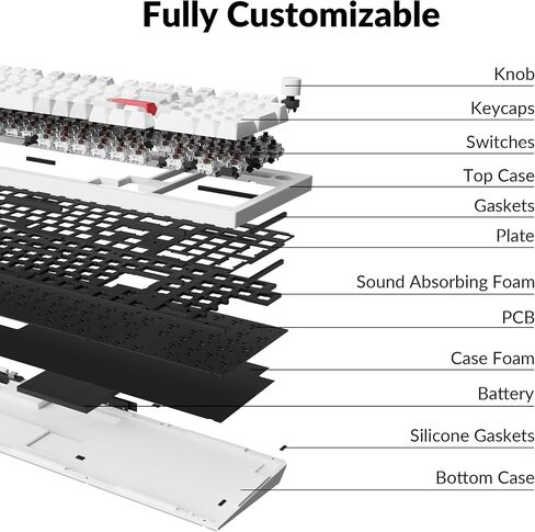 Keychron Q5 Pro QMK/VIA Wireless Custom Mechanical Keyboard, Full Aluminum 96% Layout with Programmable Knob, Double-Gasket Design with Hot-swappable K Pro Red Switch for Mac Windows Linux - White in Saudi Arabia