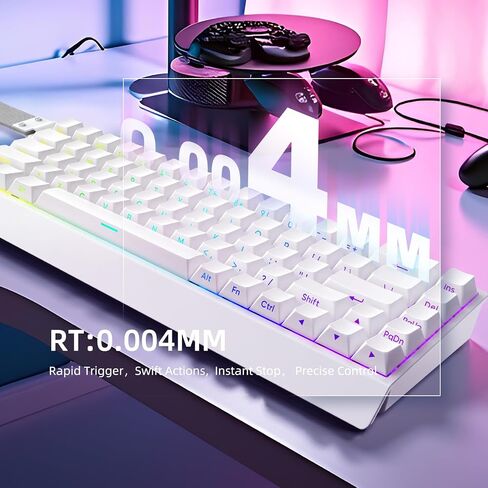 Mer68 Wired 68 Keys, Magnetic Switch Mechanical Keyboard, 8KHZ Polling Rate/Latency As 0.125MS/256KHZ Single Key Scan Rate/ARGB/, Hot Swappable Gaming Keyboard(White) in Saudi Arabia