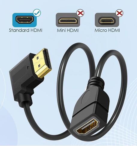 كابل تمديد HDMI الزاوية اليمنى 1.5 قدم 4K HDMI موسع ذكر إلى أنثى محول سلك 90 درجة HD محول فيديو للشاشة، الكمبيوتر المحمول، جهاز العرض، HDTV in Saudi Arabia