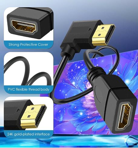 كابل تمديد HDMI الزاوية اليمنى 1.5 قدم 4K HDMI موسع ذكر إلى أنثى محول سلك 90 درجة HD محول فيديو للشاشة، الكمبيوتر المحمول، جهاز العرض، HDTV in Saudi Arabia