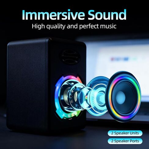 RGB Gaming Computer Speakers, Bluetooth 5.0 USB Powered PC Sound Bar with Dynamic Lighting, Stereo Audio for Desktop PC Laptop Monitor Gaming Setup (Black) in Saudi Arabia
