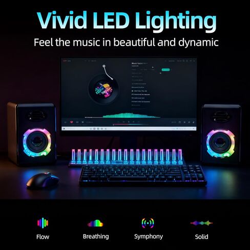 RGB Gaming Computer Speakers, Bluetooth 5.0 USB Powered PC Sound Bar with Dynamic Lighting, Stereo Audio for Desktop PC Laptop Monitor Gaming Setup (Black) in Saudi Arabia