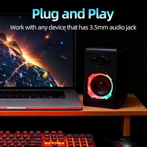 RGB Gaming Computer Speakers, Bluetooth 5.0 USB Powered PC Sound Bar with Dynamic Lighting, Stereo Audio for Desktop PC Laptop Monitor Gaming Setup (Black) in Saudi Arabia