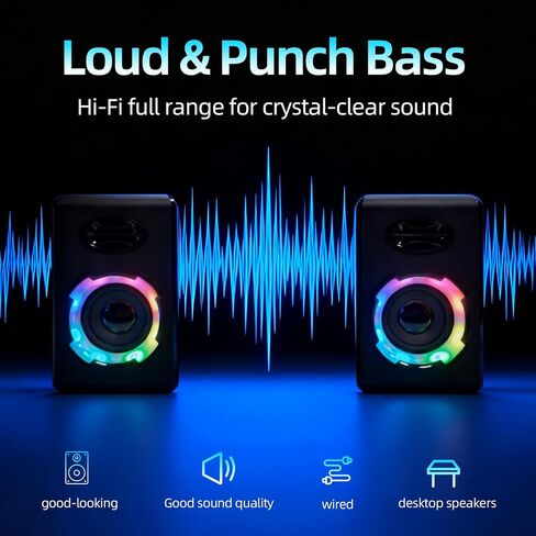 RGB Gaming Computer Speakers, Bluetooth 5.0 USB Powered PC Sound Bar with Dynamic Lighting, Stereo Audio for Desktop PC Laptop Monitor Gaming Setup (Black) in Saudi Arabia