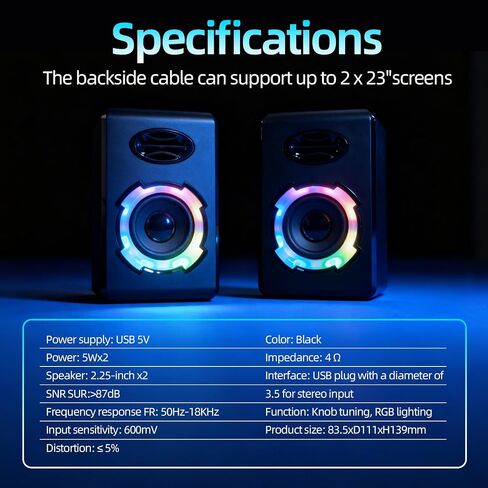 RGB Gaming Computer Speakers, Bluetooth 5.0 USB Powered PC Sound Bar with Dynamic Lighting, Stereo Audio for Desktop PC Laptop Monitor Gaming Setup (Black) in Saudi Arabia