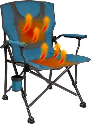 Backyard Expressions Heated Camp Chair with Cupholder – Portable Folding Camping Chair with 3 Heat Settings, USB Powered, Lightweight & Durable – Outdoor Heated Chair for Camping, Tailgating & Sports in Kuwait