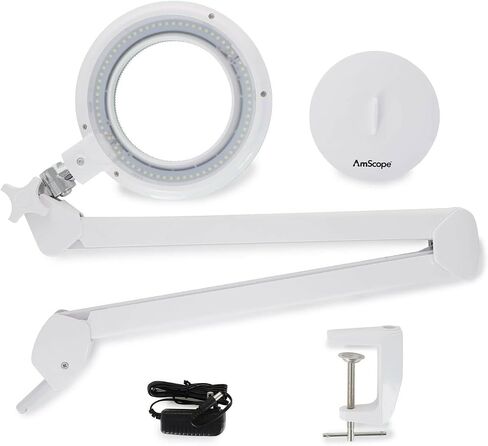 AmScope - تكبير 1.75X بقطر 5 بوصات 3 مصباح مكبر LED ديوبتر على ذراع مفصلية مع مشبك طاولة عالي التحمل - MAGLED-8066D8 in Saudi Arabia