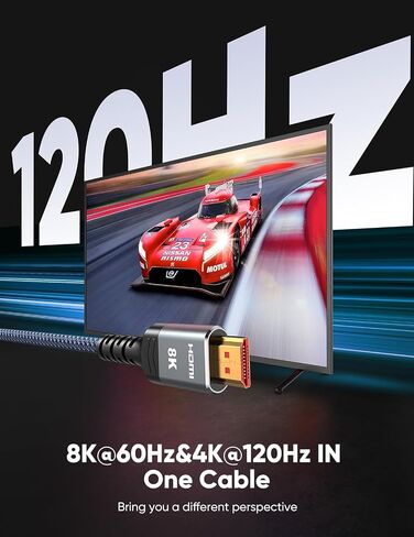 كابل 8K 10K 4K HDMI 2.1 48 جيجابت في الثانية 6.6FT/2M، كابل HDMI معتمد فائق السرعة مضفر - 4K @ 120 هرتز 8K @ 60 هرتز، DTS: X، HDCP 2.2 & 2.3، HDR 10 متوافق مع Roku TV/PS5/HDTV/Blu-ray in Saudi Arabia