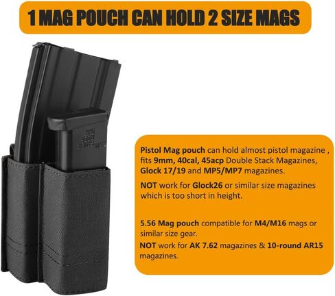 KRYDEX 5.56mm Magazine Pouch + 9mm .45 Pistol Mag Pouch Combo MOLLE Mag Holders with Quick Release Mag Pouch Insert in Saudi Arabia