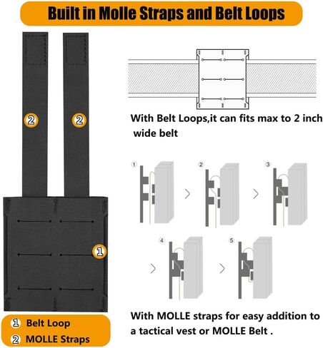 KRYDEX 5.56mm Magazine Pouch + 9mm .45 Pistol Mag Pouch Combo MOLLE Mag Holders with Quick Release Mag Pouch Insert in Saudi Arabia