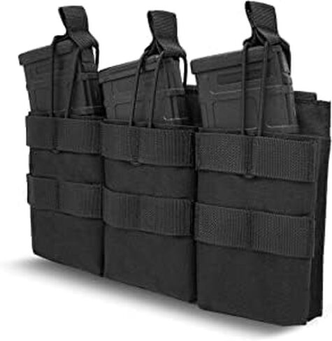 ProCase Triple Mag Pouch، حقيبة مجلة Molle التكتيكية المفتوحة من الأعلى، حامل مسدس مسدس مع أشرطة بنجي لمجلات الأسلحة - أسود in Saudi Arabia