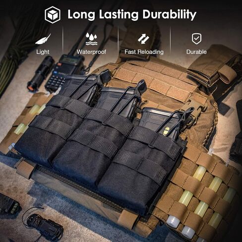 ProCase Triple Mag Pouch، حقيبة مجلة Molle التكتيكية المفتوحة من الأعلى، حامل مسدس مسدس مع أشرطة بنجي لمجلات الأسلحة - أسود in Saudi Arabia