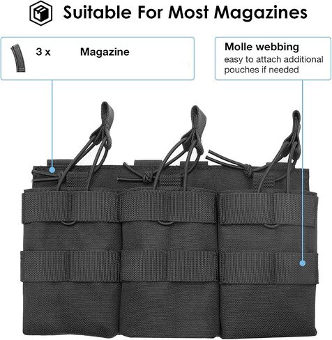 ProCase Triple Mag Pouch، حقيبة مجلة Molle التكتيكية المفتوحة من الأعلى، حامل مسدس مسدس مع أشرطة بنجي لمجلات الأسلحة - أسود in Saudi Arabia