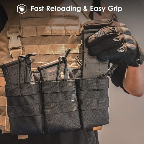 ProCase Triple Mag Pouch، حقيبة مجلة Molle التكتيكية المفتوحة من الأعلى، حامل مسدس مسدس مع أشرطة بنجي لمجلات الأسلحة - أسود in Saudi Arabia