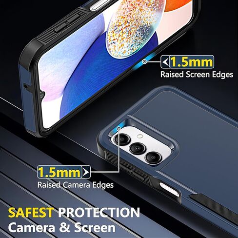 YmhxcY لهاتف Galaxy A14 5G [حماية من السقوط من الدرجة العسكرية 10 أقدام] [غير قابل للانزلاق] [واقي شاشة زجاجي عالي الدقة قطعتين] حافظة متينة مقاومة للصدمات لكامل الجسم لهاتف Galaxy A14 5G 6.6 بوصة - أسود in Kuwait