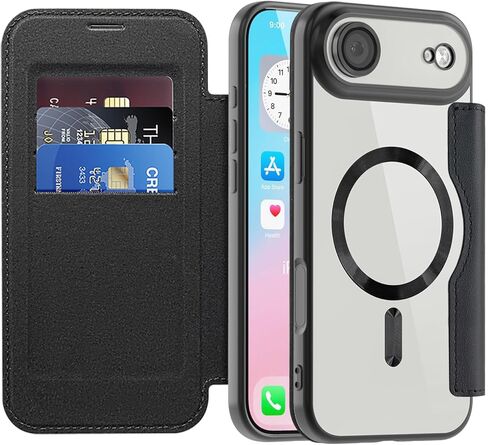 حافظة مغناطيسية لهاتف iPhone 17 Pro Max مع حامل بطاقة [RFID Blocking] [متوافقة مع MagSafe] غطاء حماية جلدي شفاف من مادة TPU لهاتف iPhone 17 Pro Max 6.9 بوصة برتقالي JD in Kuwait