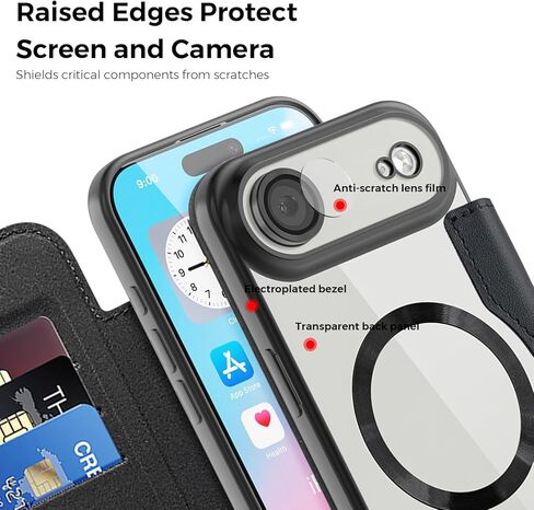 حافظة مغناطيسية لهاتف iPhone 17 Pro Max مع حامل بطاقة [RFID Blocking] [متوافقة مع MagSafe] غطاء حماية جلدي شفاف من مادة TPU لهاتف iPhone 17 Pro Max 6.9 بوصة برتقالي JD in Kuwait