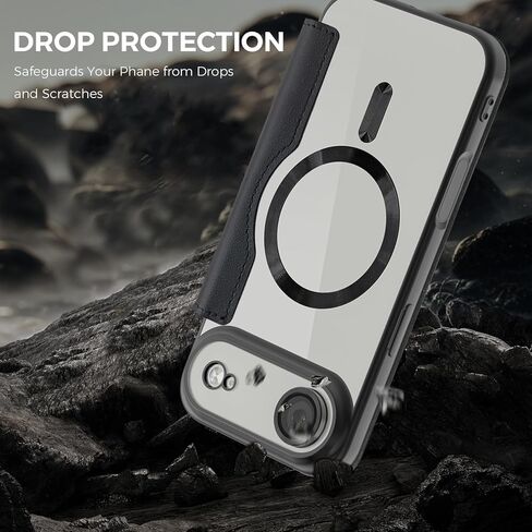 حافظة مغناطيسية لهاتف iPhone 17 Pro Max مع حامل بطاقة [RFID Blocking] [متوافقة مع MagSafe] غطاء حماية جلدي شفاف من مادة TPU لهاتف iPhone 17 Pro Max 6.9 بوصة برتقالي JD in Kuwait