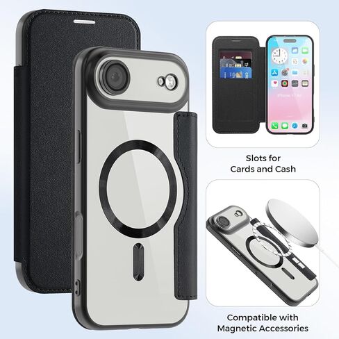 حافظة مغناطيسية لهاتف iPhone 17 Pro Max مع حامل بطاقة [RFID Blocking] [متوافقة مع MagSafe] غطاء حماية جلدي شفاف من مادة TPU لهاتف iPhone 17 Pro Max 6.9 بوصة برتقالي JD in Kuwait