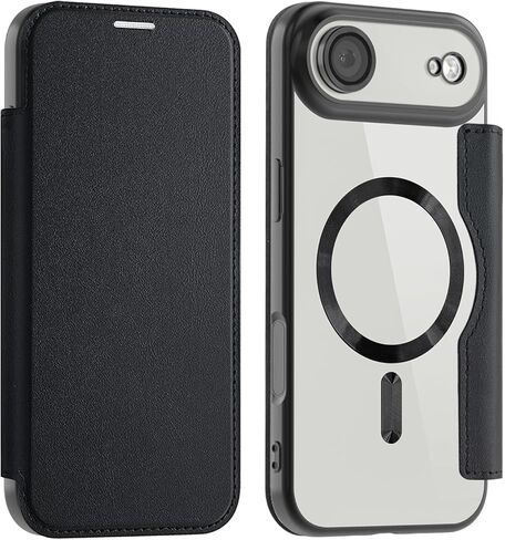 حافظة مغناطيسية لهاتف iPhone 17 Pro Max مع حامل بطاقة [RFID Blocking] [متوافقة مع MagSafe] غطاء حماية جلدي شفاف من مادة TPU لهاتف iPhone 17 Pro Max 6.9 بوصة برتقالي JD in Kuwait