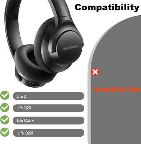 وسائد أذن بديلة لسماعات Anker Soundcore Life 2/Q20/Q20+/Q20I/Q20BT، غطاء وسادة بديل لوسائد الأذن مريحة ومتينة (أسود) in Kuwait