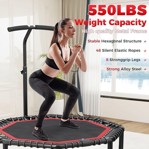 Hyd-Parts 40 "/48" Trampoline Rebounder للبالغين مع حبال البنجي ، تمرين اللياقة المحمولة Mini Trampoline ، معدات تجريب صغيرة/خارجي ، 450 رطل/550 رطلاً in Saudi Arabia