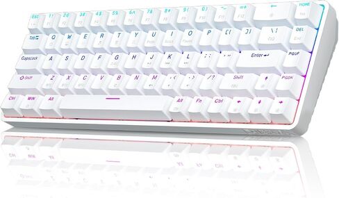 DIERYA DK68 Wireless Mechanical Keyboard, 60% Gaming Keyboard with Blue Switch, Triple Mode 2.4GHz/USB-C/BT5.0, RGB Backlit, Anti-Ghosting Keys, 68 Keys Portable Mini Wired Office Keyboard-White in Saudi Arabia
