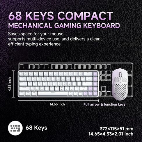 DIERYA DK68 Wireless Mechanical Keyboard, 60% Gaming Keyboard with Blue Switch, Triple Mode 2.4GHz/USB-C/BT5.0, RGB Backlit, Anti-Ghosting Keys, 68 Keys Portable Mini Wired Office Keyboard-White in Saudi Arabia