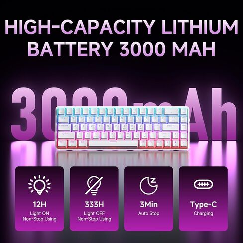 DIERYA DK68 Wireless Mechanical Keyboard, 60% Gaming Keyboard with Blue Switch, Triple Mode 2.4GHz/USB-C/BT5.0, RGB Backlit, Anti-Ghosting Keys, 68 Keys Portable Mini Wired Office Keyboard-White in Saudi Arabia