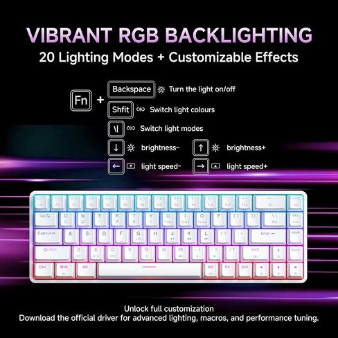 DIERYA DK68 Wireless Mechanical Keyboard, 60% Gaming Keyboard with Blue Switch, Triple Mode 2.4GHz/USB-C/BT5.0, RGB Backlit, Anti-Ghosting Keys, 68 Keys Portable Mini Wired Office Keyboard-White in Saudi Arabia